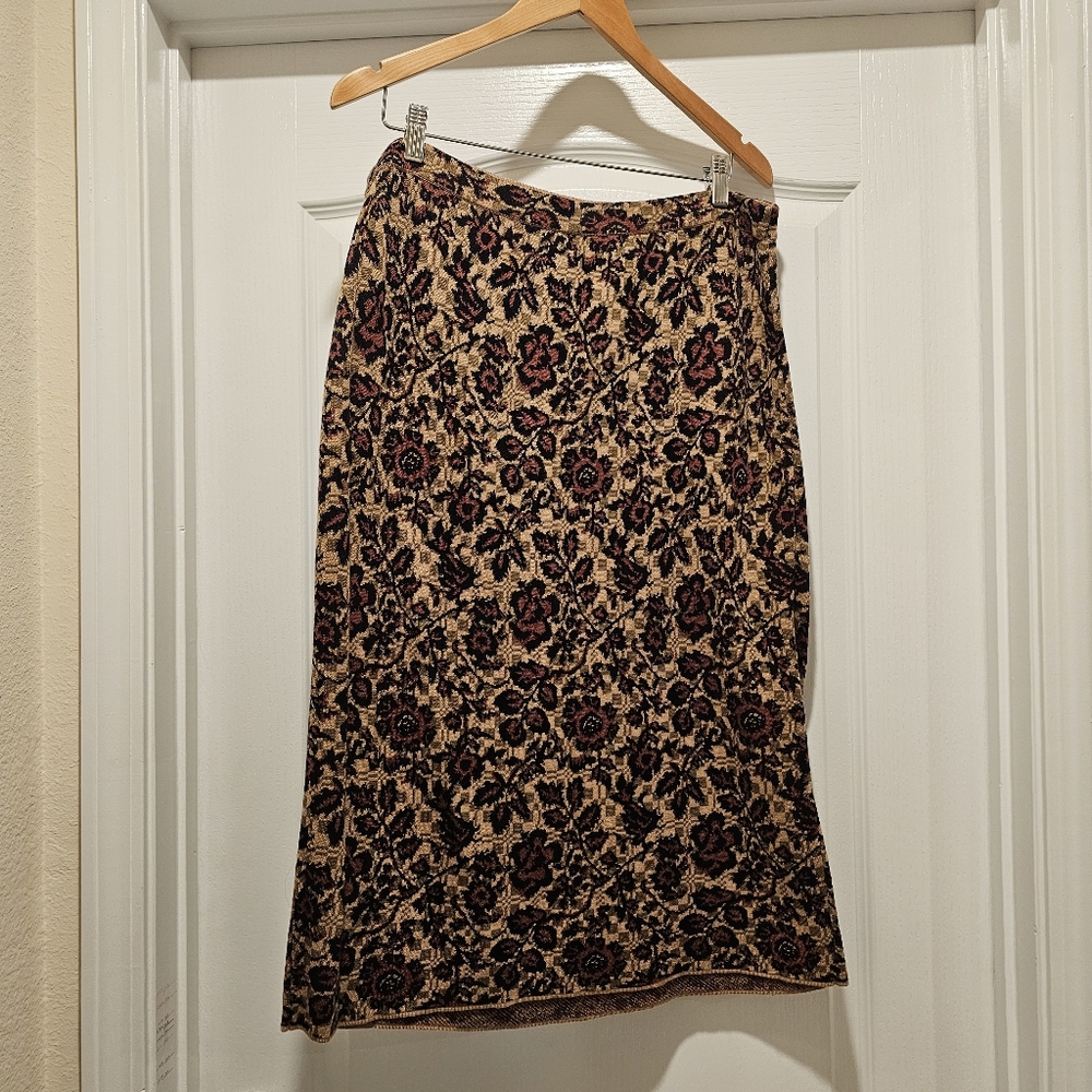 Peruvian Connection Black and Tan Floral Knit Skirt